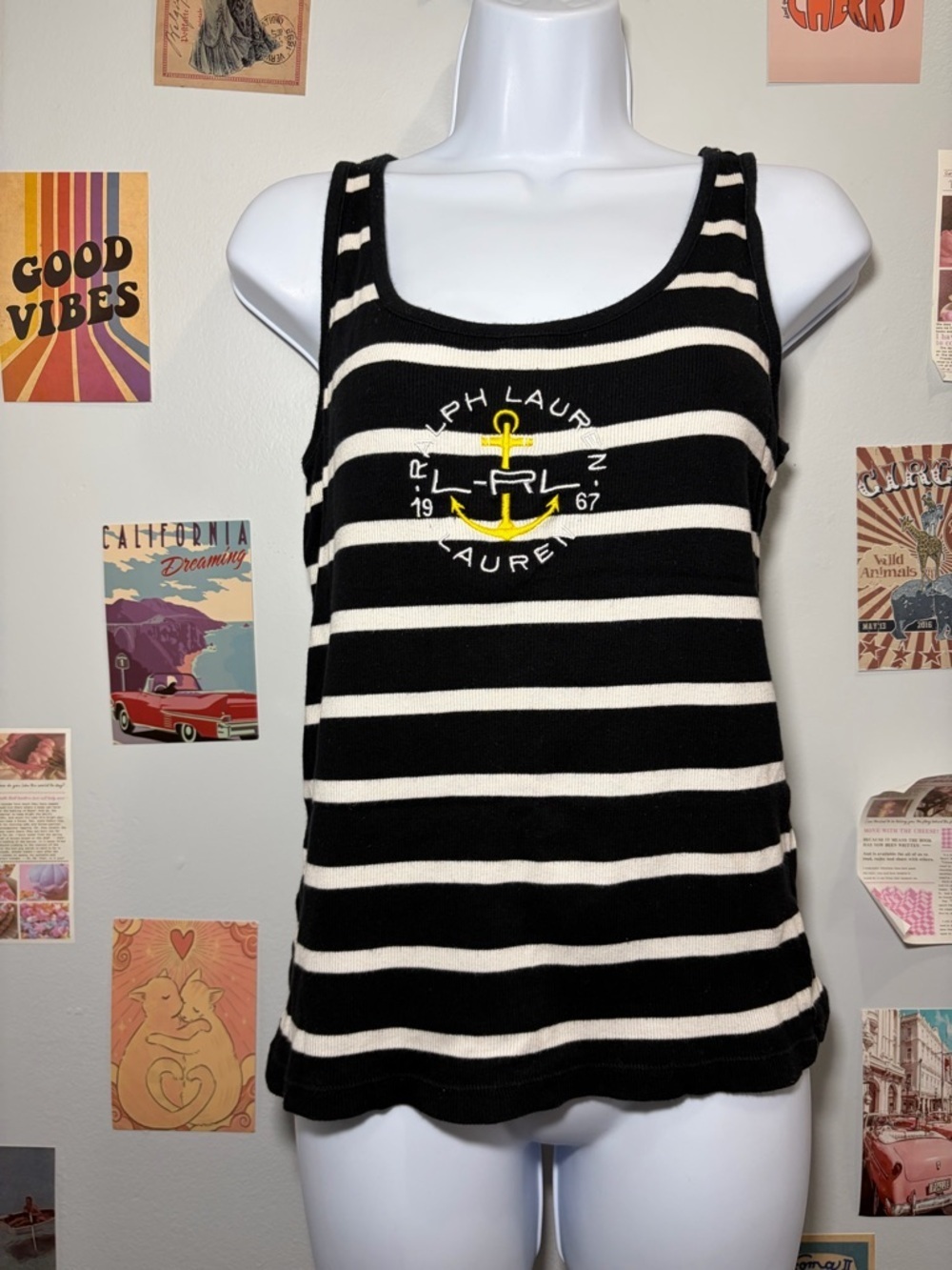 Ralph Lauren Black & White Striped Anchor Tank